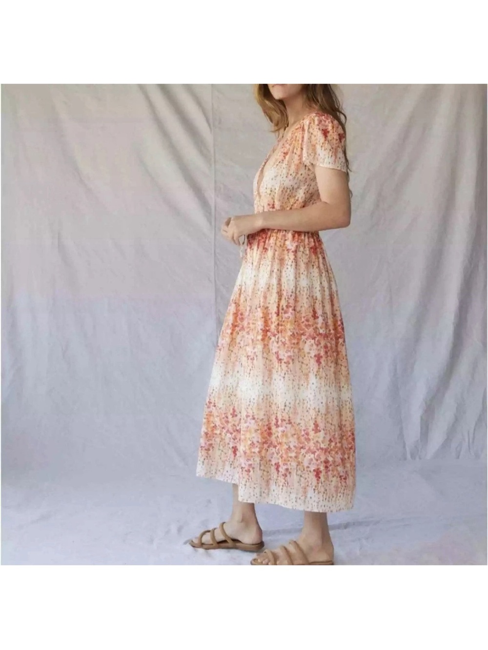 Christy Dawn the dawn dress midi sunset Gladiola-print Sz XL organic cotton - Picture 2 of 11